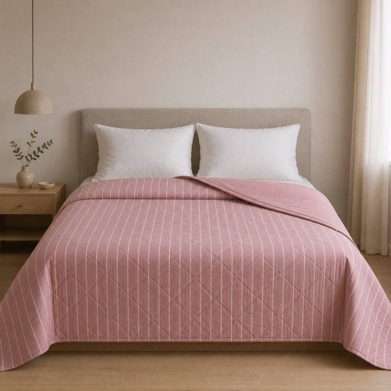 ΚΟΥΒΕΡΛΙ ΥΠΕΡΔΙΠΛΑ 220X240 STRIPE DUSTY ROSE