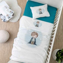 Κουβέρτα Πικέ Κούνιας 110x140 Little King  Λευκό / Πετρόλ