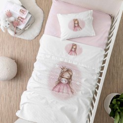Κουβέρτα Πικέ Κούνιας 110x140 Little Queen Λευκό / Ροζ