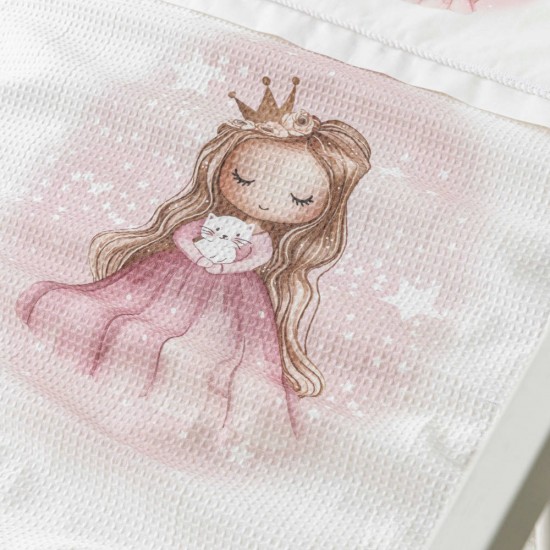 Κουβέρτα Πικέ Κούνιας 110x140 Little Queen Λευκό / Ροζ