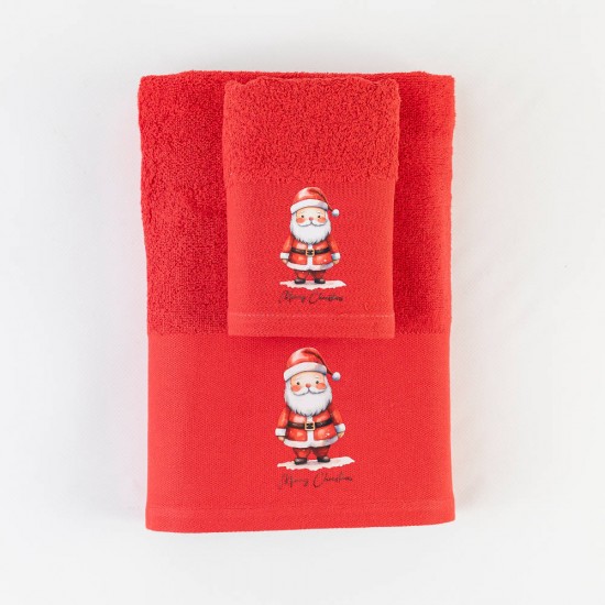Σετ Πετσέτες 2 Τεμ. (30X50 - 50X90) - Άγιος Βασίλης Κόκκινο Χριστουγεννιάτικες