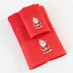 Σετ Πετσέτες 2 Τεμ. (30X50 - 50X90) - Άγιος Βασίλης Κόκκινο Χριστουγεννιάτικες