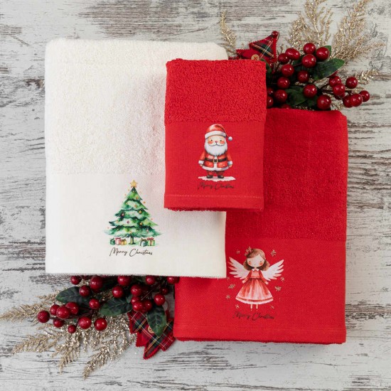 Σετ Πετσέτες 2 Τεμ. (30X50 - 50X90) - Άγιος Βασίλης Κόκκινο Χριστουγεννιάτικες