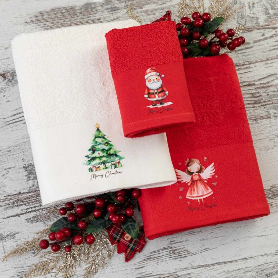 Σετ Πετσέτες 2 Τεμ. (30X50 - 50X90) - Άγιος Βασίλης Κόκκινο Χριστουγεννιάτικες