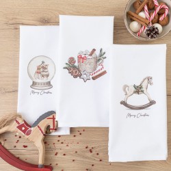 Σετ Ποτηρόπανα Κουζίνας 3 Τεμ. (50X70) - Let It Snow Λευκό Χριστουγεννιάτικα