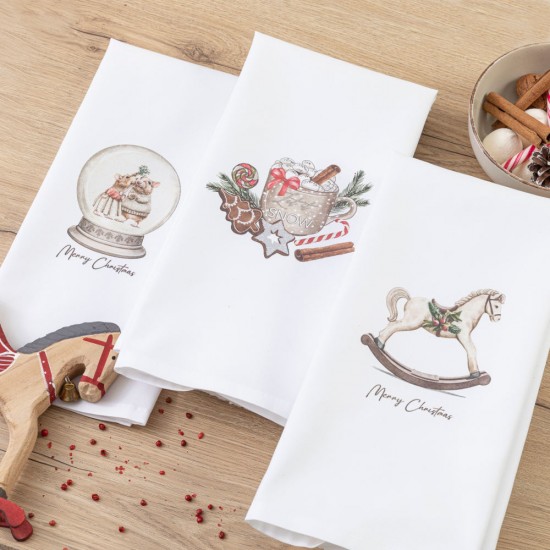 Σετ Ποτηρόπανα Κουζίνας 3 Τεμ. (50X70) - Let It Snow Λευκό Χριστουγεννιάτικα