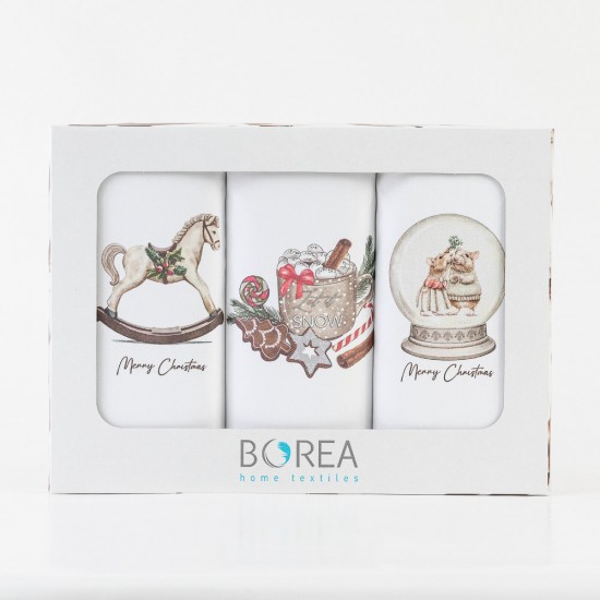 Σετ Ποτηρόπανα Κουζίνας 3 Τεμ. (50X70) - Let It Snow Λευκό Χριστουγεννιάτικα