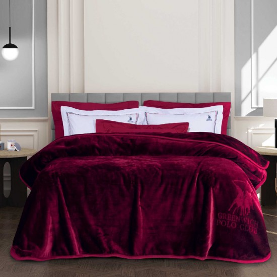 GREENWICH POLO CLUB ΚΟΥΒΕΡΤΑ VELOUR ΜΟΝΗ ESSENTIAL 3438 ΜΠΟΡΝΤΩ