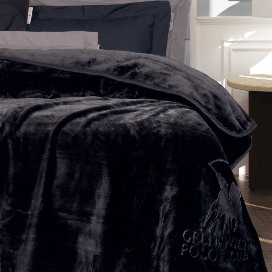 GREENWICH POLO CLUB ΚΟΥΒΕΡΤΑ VELOUR ΜΟΝΗ ESSENTIAL 3440 ΜΑΥΡΟ