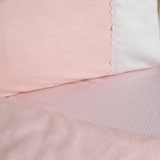 Κουβρ/λι Κούνιας Με Ασπροκέντημα 509 Carreau/Stripe Pink