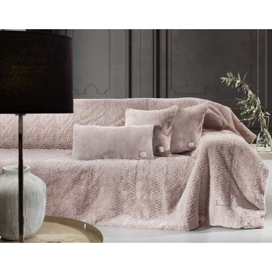 Σετ Ριχτάρι Τριθέσιο Crusty Old Pink 170X300 + Μαξιλαροθήκη 48X48+3