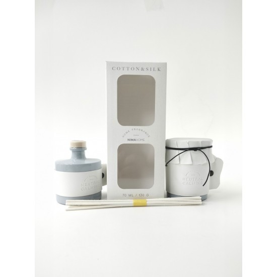 Σετ Αρωματικό Χώρου με Στικ 70ml & Αρωματικό Κερί 130gr - Cotton & Silk