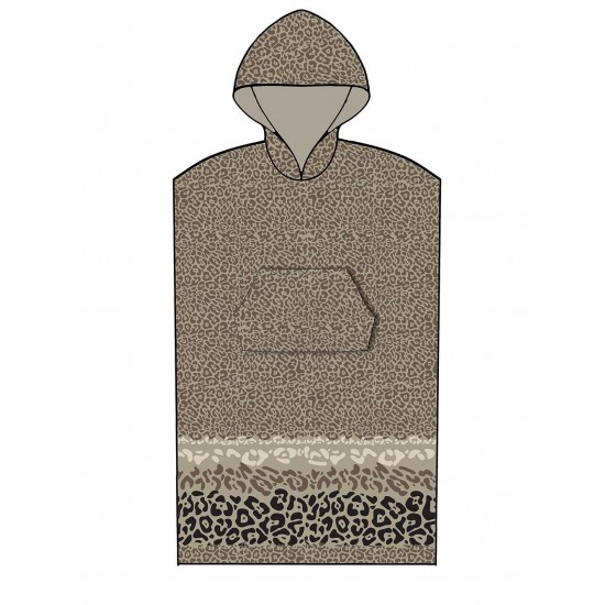 Poncho Θαλάσσης Με Κουκούλα Leopard Brown Large - X-Large