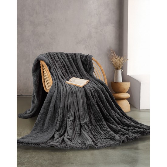 JOLLEIN - ΚΟΥΒΕΡΤΑ JACQUARD FLANNEL ΜΕ SHERPA ΑΝΘΡΑΚΙ