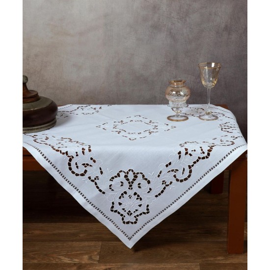 Silk Fashion Χειροποίητο Κοφτό Τραπεζοκαρέ 02 (140Cm X 140Cm) Λευκό