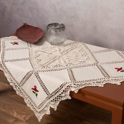 Καρέ με πλεκτό και απλικέ (90cm X 90cm) 030 κόκκινο λουλούδι