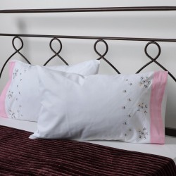 Βαμβακερή μαξιλαροθήκη με κέντημα 050 (46cm X 70cm) λευκό με ρόζ φάσα ζευγάρι