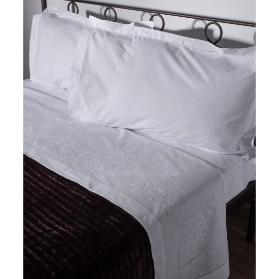 Silk Fashion Χειροποίητο Σεντόνι 2468 Τεσσάρων Τεμαχίων (225Cm X 270Cm) Λευκό