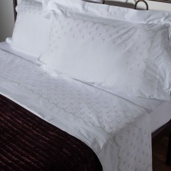 Silk Fashion Χειροποιητο Σεντονι Με Κεντημα 2806A Τεσσαρων Τεμαχιων (225Cm X 270Cm) Λευκο Ροζ