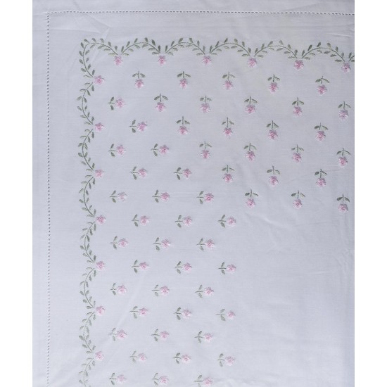Silk Fashion Χειροποιητο Σεντονι Με Κεντημα 2806A Τεσσαρων Τεμαχιων (225Cm X 270Cm) Λευκο Ροζ