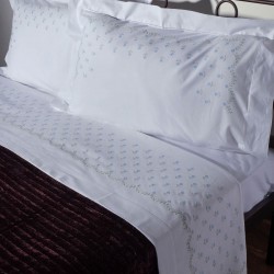 Silk Fashion Χειροποιητο Σεντονι Με Κεντημα 2806A Τεσσαρων Τεμαχιων (225Cm X 270Cm) Λευκο Σιελ