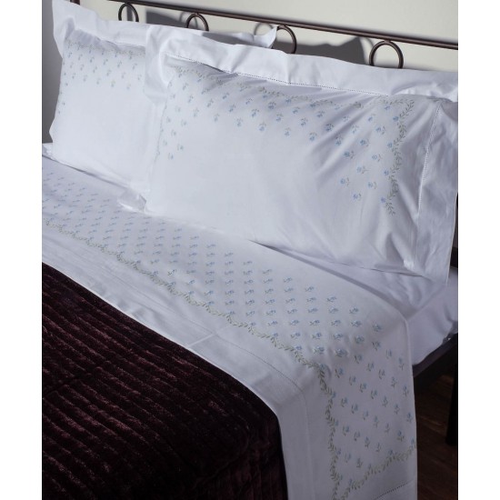 Silk Fashion Χειροποιητο Σεντονι Με Κεντημα 2806A Τεσσαρων Τεμαχιων (225Cm X 270Cm) Λευκο Σιελ