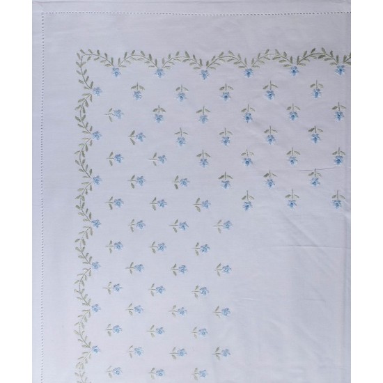 Silk Fashion Χειροποιητο Σεντονι Με Κεντημα 2806A Τεσσαρων Τεμαχιων (225Cm X 270Cm) Λευκο Σιελ
