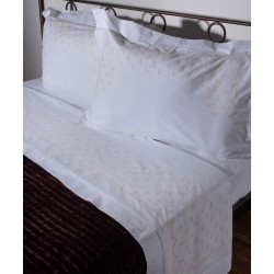 Silk Fashion Χειροποιητο Σεντονι Με Κεντημα 2806B Τεσσαρων Τεμαχιων (225Cm X 270Cm) Λευκο Κιτρινο
