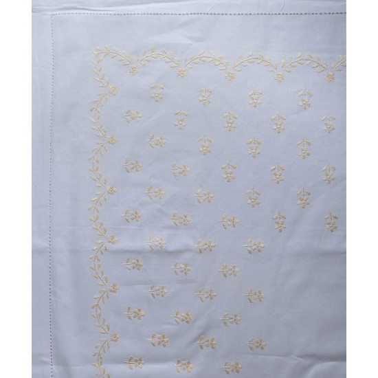 Silk Fashion Χειροποιητο Σεντονι Με Κεντημα 2806B Τεσσαρων Τεμαχιων (225Cm X 270Cm) Λευκο Κιτρινο