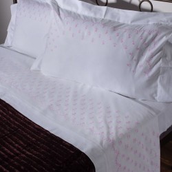 Silk Fashion Χειροποιητο Σεντονι Με Κεντημα 2806B Τεσσαρων Τεμαχιων (225Cm X 270Cm) Λευκο Ροζ