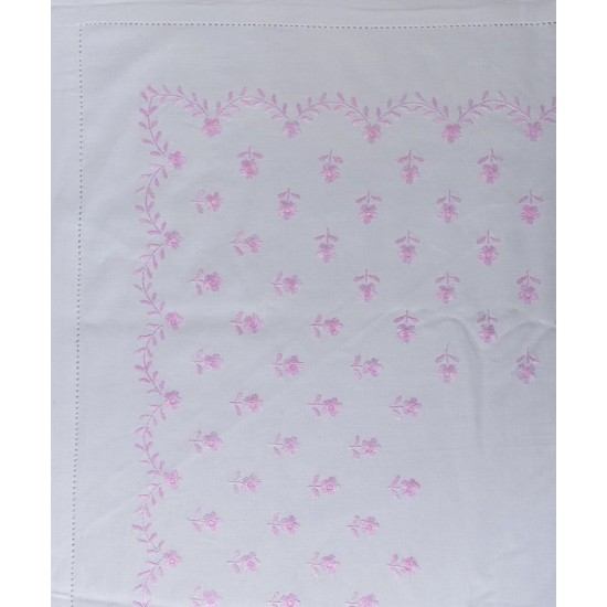 Silk Fashion Χειροποιητο Σεντονι Με Κεντημα 2806B Τεσσαρων Τεμαχιων (225Cm X 270Cm) Λευκο Ροζ