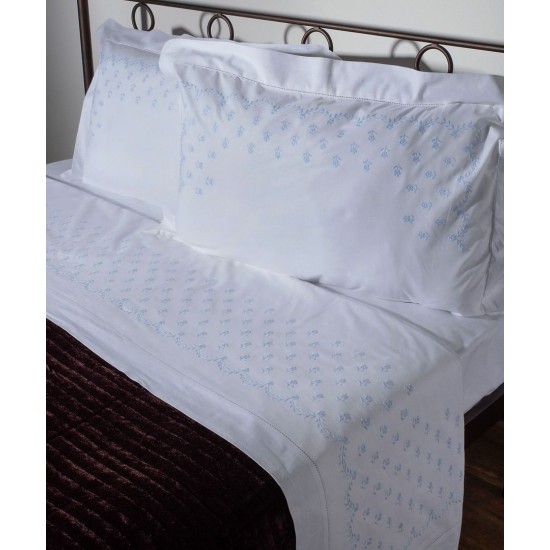 Silk Fashion Χειροποιητο Σεντονι Με Κεντημα 2806B Τριων Τεμαχιων (180Cm X 270Cm) Λευκο Σιελ
