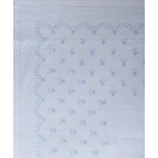 Silk Fashion Χειροποιητο Σεντονι Με Κεντημα 2806B Τριων Τεμαχιων (180Cm X 270Cm) Λευκο Σιελ