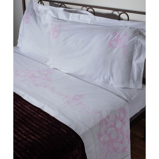 Silk Fashion Χειροποιητο Anebato Σεντονι 2827 Τεσσαρων Τεμαχιων (225Cm X 270Cm) Λευκο/Ροζ