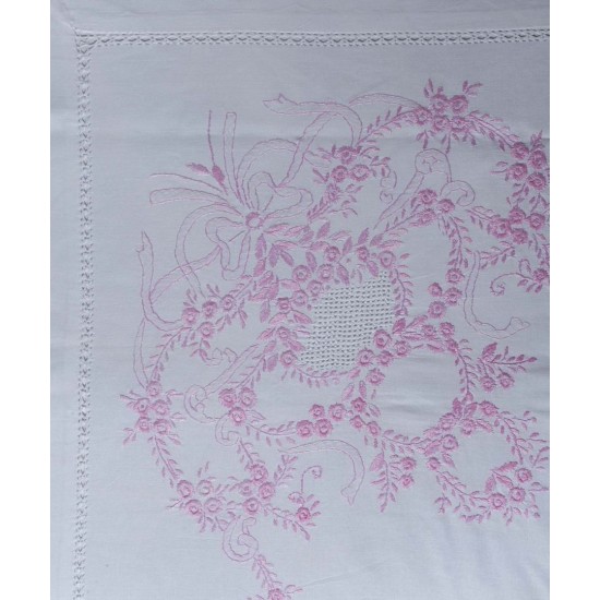 Silk Fashion Χειροποιητο Anebato Σεντονι 2827 Τεσσαρων Τεμαχιων (225Cm X 270Cm) Λευκο/Ροζ
