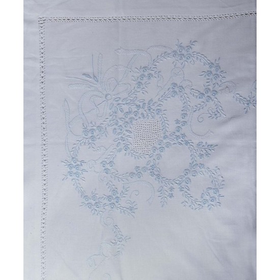 Silk Fashion Χειροποιητο Anebato Σεντονι 2827 Τεσσαρων Τεμαχιων (225Cm X 270Cm) Λευκο/Σιελ