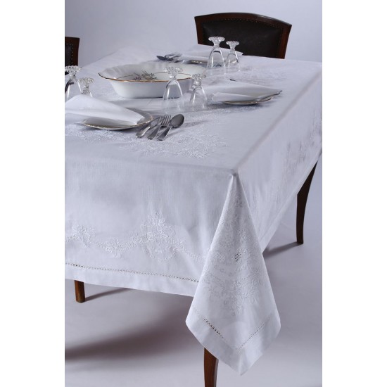 Silk Fashion Χειροποίητο Τραπεζομάντηλο 3X43 (170Cm X 220Cm) Λευκό