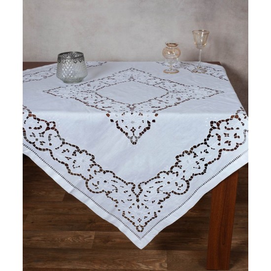 Silk Fashion Χειροποίητο Κοφτό Τραπεζομάντηλο (140Cm X 140Cm) 412 Λευκό
