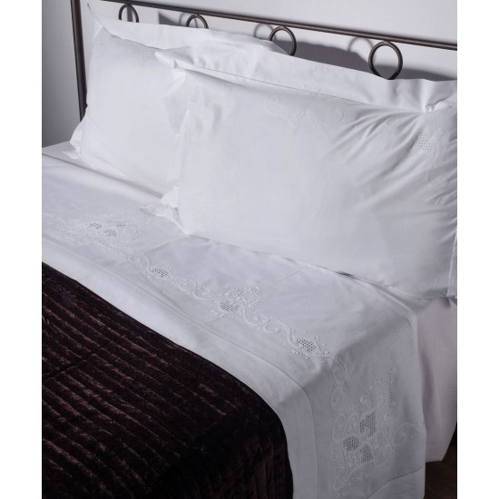 Silk Fashion Χειροποιητο Σεντονι 4480 Τριων Τεμαχιων (225Cm X 270Cm) Λευκο