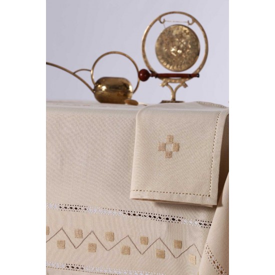 Silk Fashion Χειροποίητο Τραπεζομάντηλο 5013 (140Cm X 180Cm) Λαδί