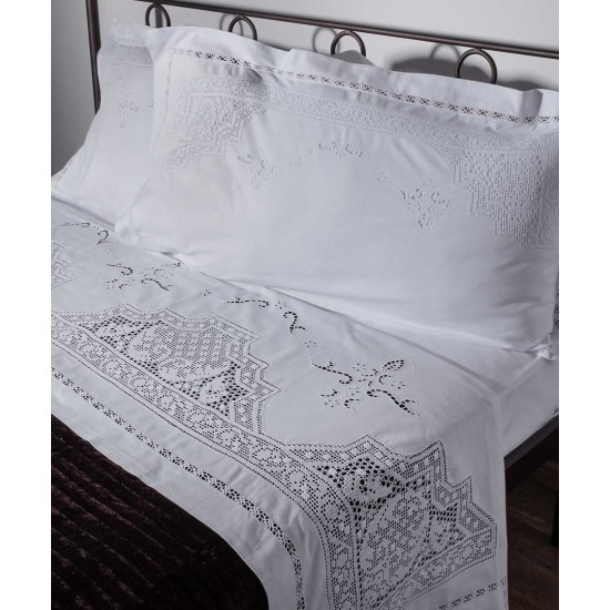 Silk Fashion Χειροποιητο Πλεκτο Σεντονι 5088 Τεσσαρων Τεμαχιων (225Cm X 270Cm) Λευκο