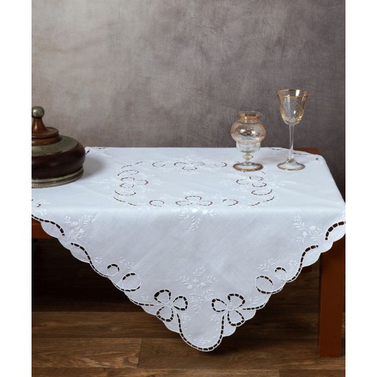 Silk Fashion Χειροποίητο Κοφτό Καρέ 604 (90Cm X 90Cm) Λευκό