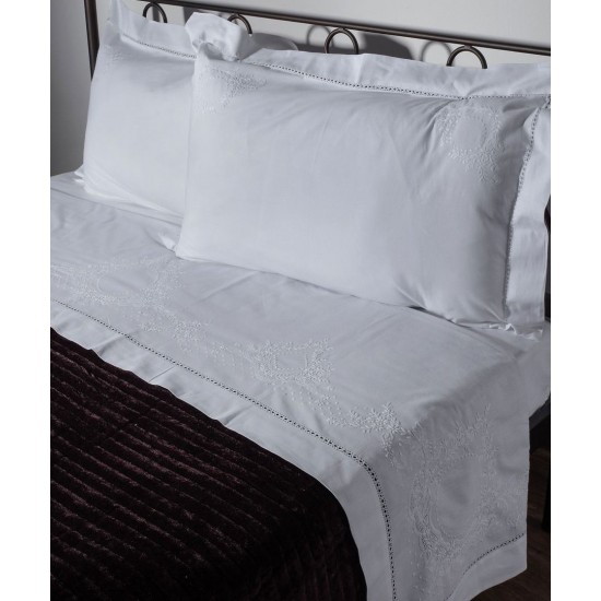 Silk Fashion Χειροποιητο Σεντονι 624 Τεσσαρων Τεμαχιων (225Cm X 270Cm) Λευκο