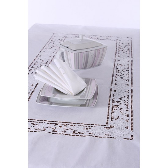 Silk Fashion Χειροποίητο Τραπεζομάντηλο 682 (170Cm X 170Cm) Λευκό