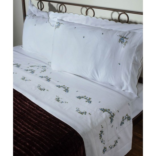 Silk Fashion Χειροποιητο Ροκοκο Σεντονι 7003 Τεσσαρων Τεμαχιων (225Cm X 270Cm) Λευκο/Σιελ