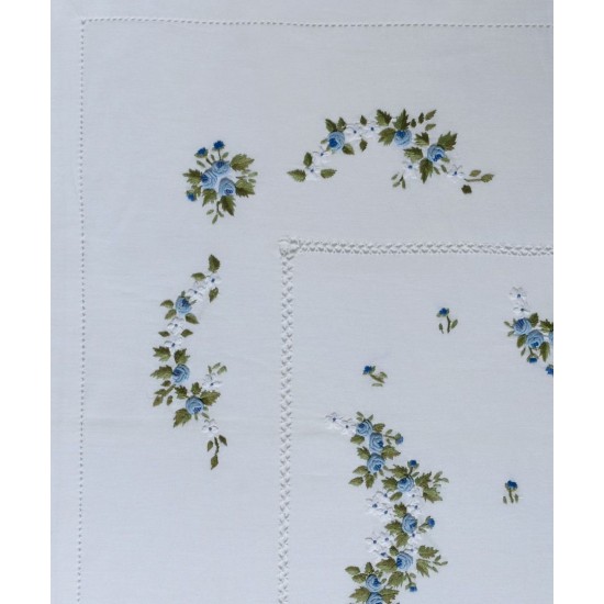 Silk Fashion Χειροποιητο Ροκοκο Σεντονι 7003 Τεσσαρων Τεμαχιων (225Cm X 270Cm) Λευκο/Σιελ