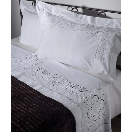 Silk Fashion Χειροποιητο Σεντονι 710 Τριων Τεμαχιων (225Cm X 270Cm) Λευκο