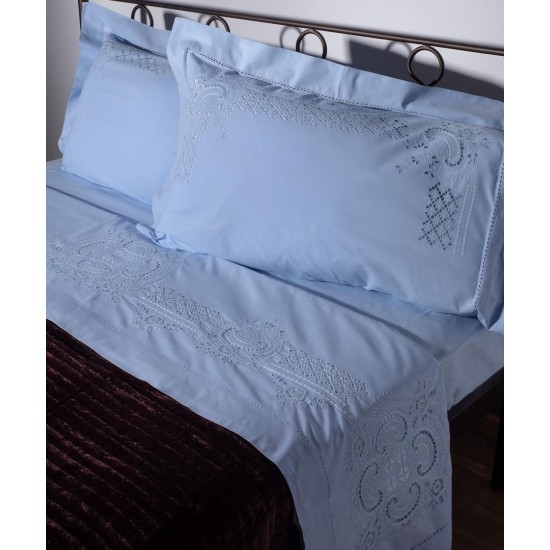 Silk Fashion Χειροποιητο Σεντονι 710 Τεσσαρων Τεμαχιων (225Cm X 270Cm) Σιελ