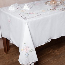 Χειροποίητο τραπεζομάντηλο 800a (160cm X 300cm) λευκό με χρώμα
