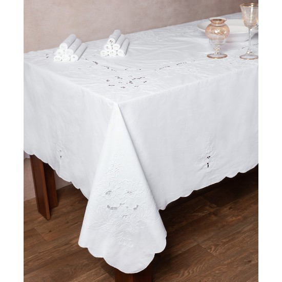 Χειροποίητο κοφτό τραπεζομάντηλο 432 (180cm X 260cm) λευκό